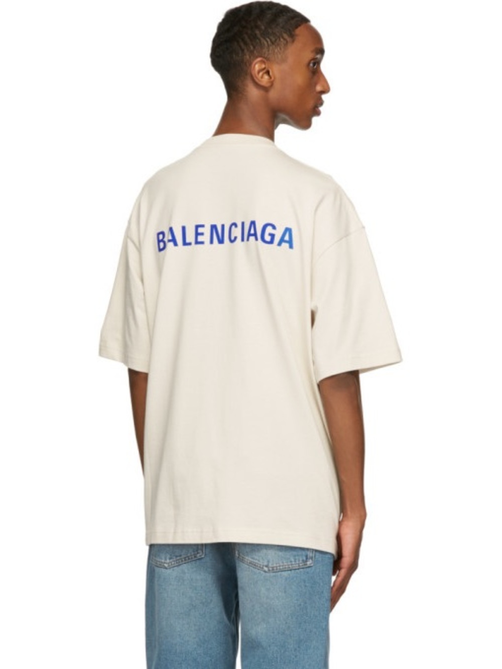 Balenciaga Unisex Beige Logo Print Jersey T-Shirt